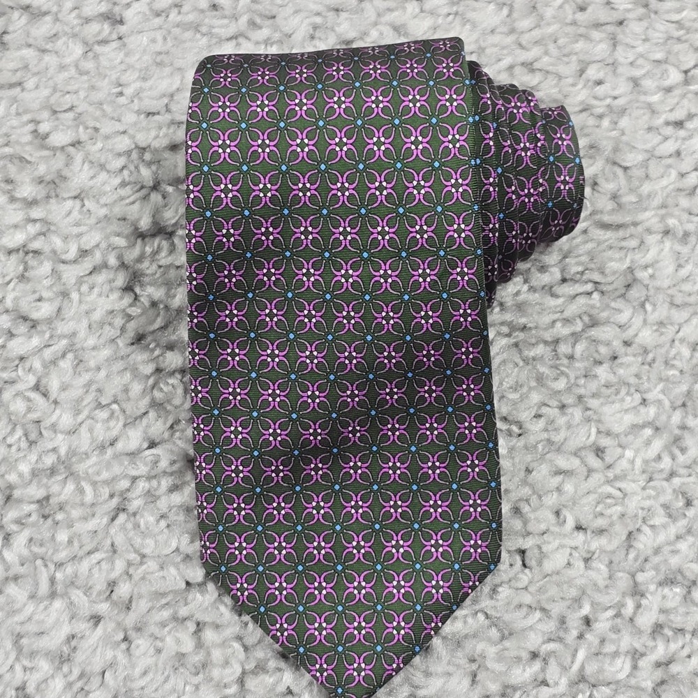 Brooks Brothers Necktie Mens Green Pink Geometric Silk Preppy Classic‎